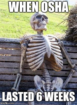 Waiting Skeleton | WHEN OSHA; LASTED 6 WEEKS | image tagged in memes,waiting skeleton | made w/ Imgflip meme maker