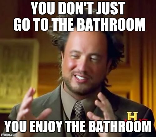 Ancient Aliens Meme | YOU DON'T JUST GO TO THE BATHROOM; YOU ENJOY THE BATHROOM | image tagged in memes,ancient aliens | made w/ Imgflip meme maker