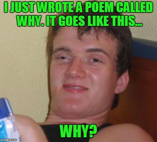 Why?  | I JUST WROTE A POEM CALLED WHY. IT GOES LIKE THIS... WHY? | image tagged in memes,10 guy | made w/ Imgflip meme maker