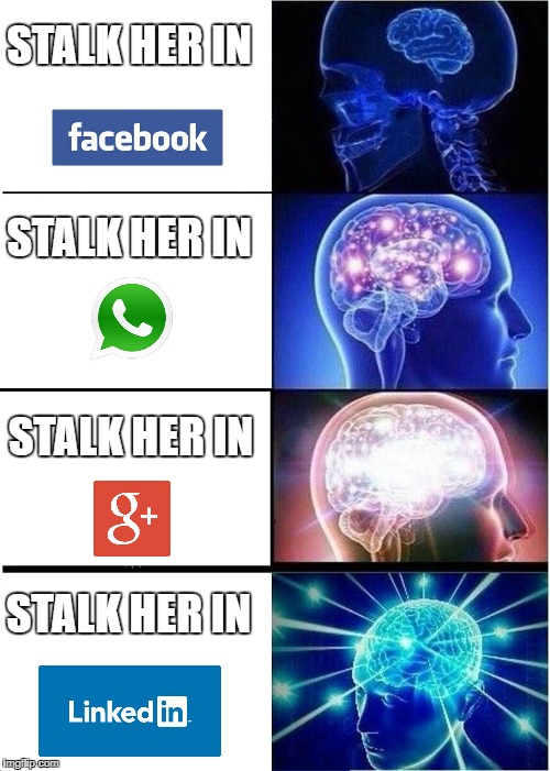 Expanding Brain | STALK HER IN; STALK HER IN; STALK HER IN; STALK HER IN | image tagged in memes,expanding brain | made w/ Imgflip meme maker