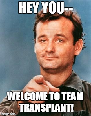 Bill Murray You're Awesome | HEY YOU--; WELCOME TO TEAM TRANSPLANT! | image tagged in bill murray you're awesome,welcome,transplant,team,new employee | made w/ Imgflip meme maker