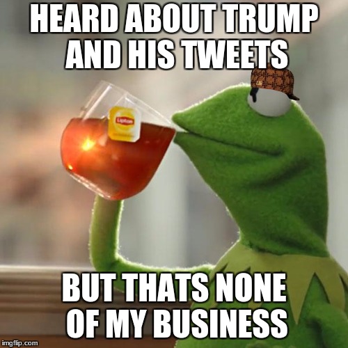But That's None Of My Business | HEARD ABOUT TRUMP AND HIS TWEETS; BUT THATS NONE OF MY BUSINESS | image tagged in memes,but thats none of my business,kermit the frog,scumbag | made w/ Imgflip meme maker