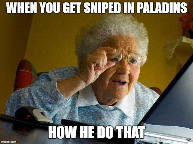 Grandma Finds The Internet Meme | WHEN YOU GET SNIPED IN PALADINS; HOW HE DO THAT | image tagged in memes,grandma finds the internet | made w/ Imgflip meme maker