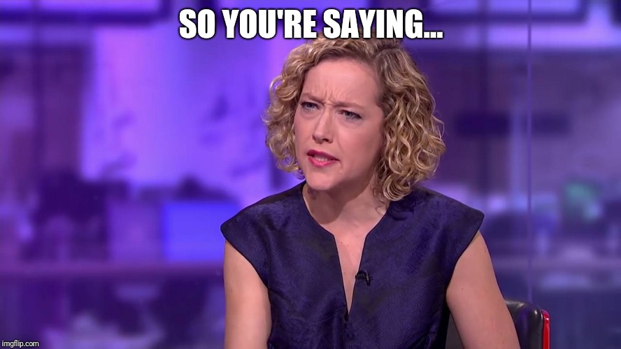 Cathy Newman feminist stunned | SO YOU'RE SAYING... | image tagged in cathy newman feminist stunned | made w/ Imgflip meme maker