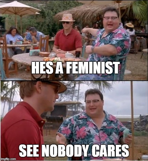 See Nobody Cares | HES A FEMINIST; SEE NOBODY CARES | image tagged in memes,see nobody cares | made w/ Imgflip meme maker