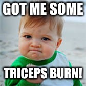 Workout | GOT ME SOME; TRICEPS BURN! | image tagged in workout | made w/ Imgflip meme maker