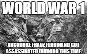 world war 1 | WORLD WAR 1; ARCHDUKE FRANZ FERDINAND GOT ASSASSINATED DURNING THIS TIME. | image tagged in world war 1 | made w/ Imgflip meme maker