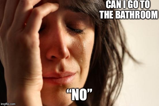 First World Problems | CAN I GO TO THE BATHROOM; “NO” | image tagged in memes,first world problems | made w/ Imgflip meme maker