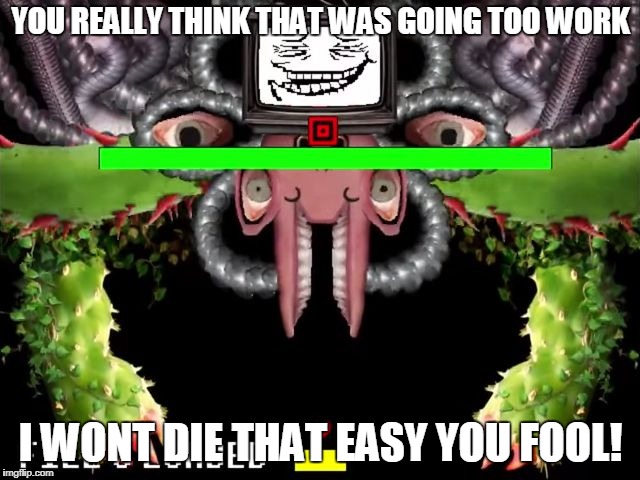 Omega Flowey Troll Face | YOU REALLY THINK THAT WAS GOING TOO WORK; I WONT DIE THAT EASY YOU FOOL! | image tagged in omega flowey troll face | made w/ Imgflip meme maker