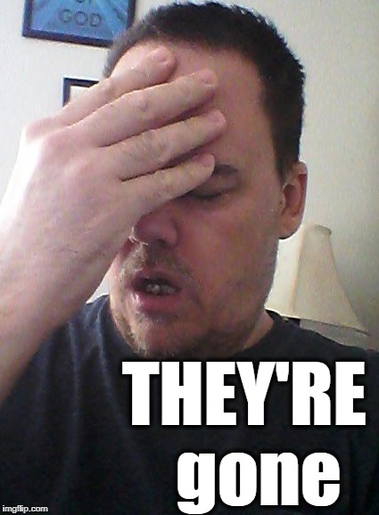 face palm | THEY'RE  gone | image tagged in face palm | made w/ Imgflip meme maker