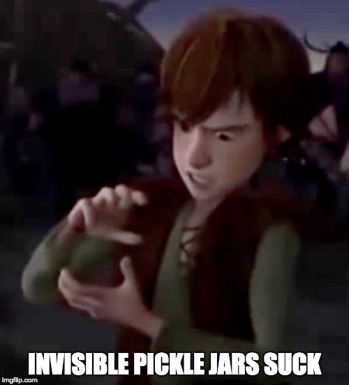 INVISIBLE PICKLE JARS SUCK | image tagged in how to train your dragon,hiccup | made w/ Imgflip meme maker