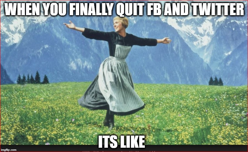 WHEN YOU FINALLY QUIT FB AND TWITTER ITS LIKE | made w/ Imgflip meme maker