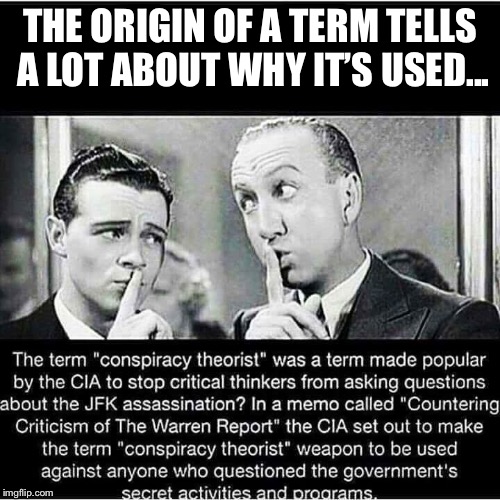 Nothing to see here... | THE ORIGIN OF A TERM TELLS A LOT ABOUT WHY IT’S USED... | image tagged in conspiracy theories,government corruption,jfk,tin foil hat,memes | made w/ Imgflip meme maker