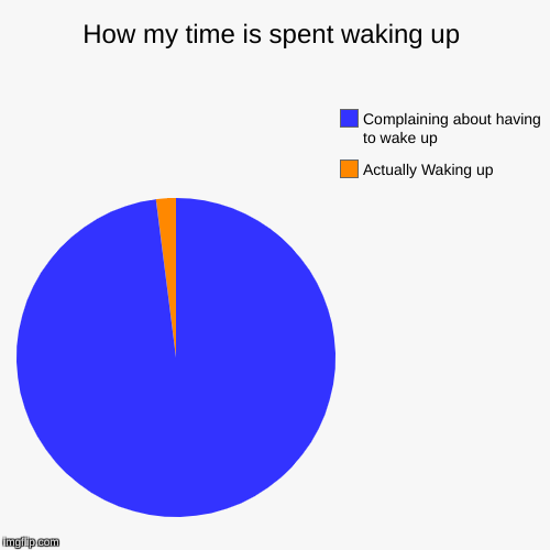 How my time is spent waking up | Actually Waking up, Complaining about having to wake up | image tagged in funny,pie charts | made w/ Imgflip chart maker