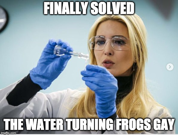 Ivanka Saves the Frogs | FINALLY SOLVED; THE WATER TURNING FROGS GAY | image tagged in science,ivanka | made w/ Imgflip meme maker