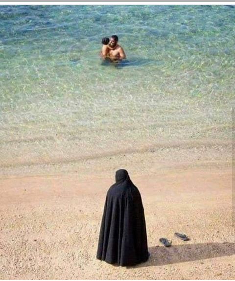 Burka on the beach Blank Meme Template