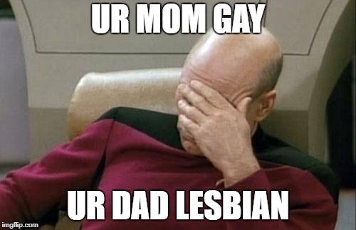 Captain Picard Facepalm | UR MOM GAY; UR DAD LESBIAN | image tagged in memes,captain picard facepalm | made w/ Imgflip meme maker