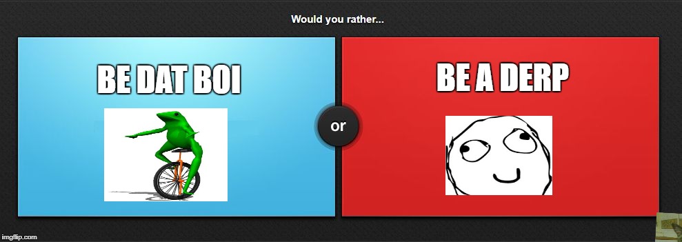 Would you rather | BE DAT BOI; BE A DERP | image tagged in would you rather | made w/ Imgflip meme maker