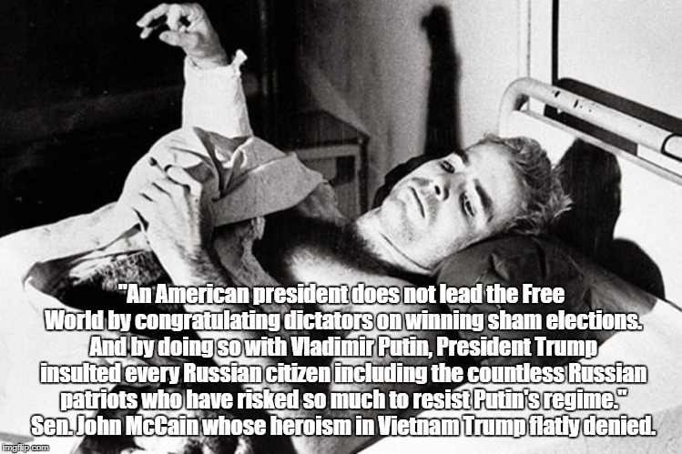 "An American president does not lead the Free World by congratulating dictators on winning sham elections. And by doing so with Vladimir Put | made w/ Imgflip meme maker