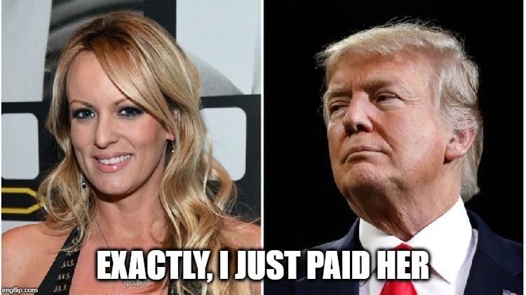 Liar Trump | EXACTLY, I JUST PAID HER | image tagged in liar trump | made w/ Imgflip meme maker