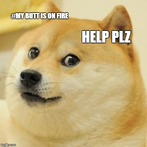 Doge Meme | #MY BUTT IS ON FIRE; HELP PLZ | image tagged in memes,doge | made w/ Imgflip meme maker