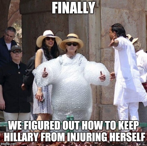 The solution so Hillary won't keep injuring herself | FINALLY; WE FIGURED OUT HOW TO KEEP HILLARY FROM INJURING HERSELF | image tagged in hillary clinton | made w/ Imgflip meme maker