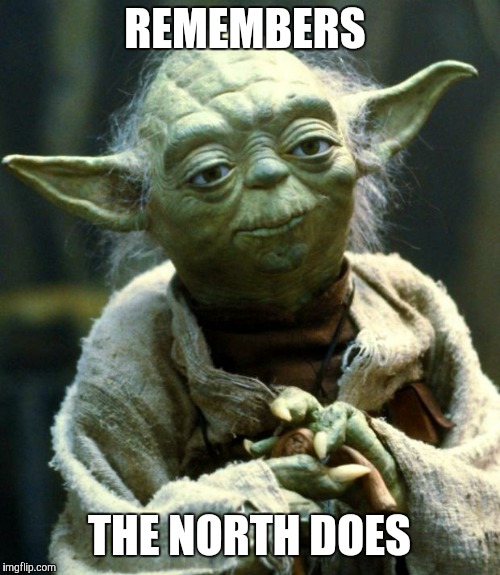 Star Wars Yoda Meme | REMEMBERS; THE NORTH DOES | image tagged in memes,star wars yoda | made w/ Imgflip meme maker