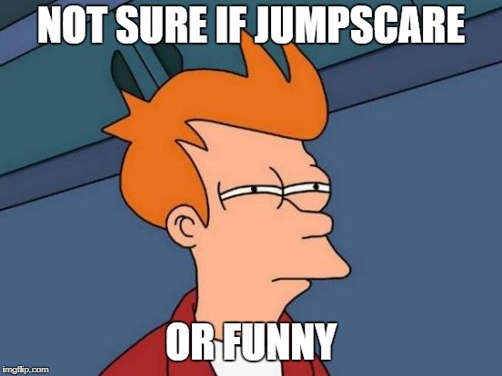 Futurama Fry Meme | NOT SURE IF JUMPSCARE OR FUNNY | image tagged in memes,futurama fry | made w/ Imgflip meme maker
