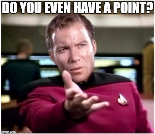 What? | DO YOU EVEN HAVE A POINT? | image tagged in capt kirk stardate 32418 837,memes | made w/ Imgflip meme maker