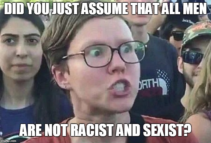 DID YOU JUST ASSUME THAT ALL MEN ARE NOT RACIST AND SEXIST? | made w/ Imgflip meme maker