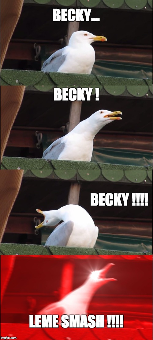 Inhaling Seagull Meme | BECKY... BECKY ! BECKY !!!! LEME SMASH !!!! | image tagged in memes,inhaling seagull | made w/ Imgflip meme maker