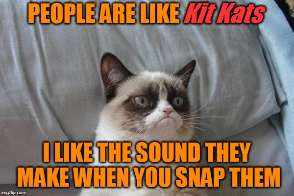 PEOPLE ARE LIKE I LIKE THE SOUND THEY MAKE WHEN YOU SNAP THEM Kit Kats | made w/ Imgflip meme maker