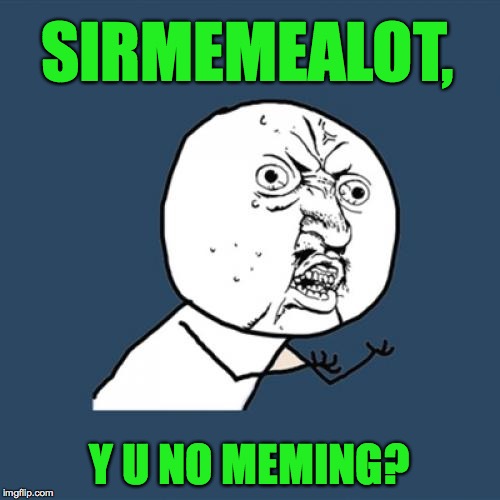 Y U No Meme | SIRMEMEALOT, Y U NO MEMING? | image tagged in memes,y u no | made w/ Imgflip meme maker