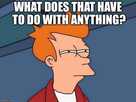 WHAT DOES THAT HAVE TO DO WITH ANYTHING? | image tagged in memes,futurama fry | made w/ Imgflip meme maker