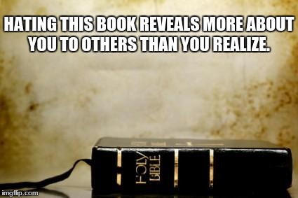 Bible | HATING THIS BOOK REVEALS MORE ABOUT YOU TO OTHERS THAN YOU REALIZE. | image tagged in bible | made w/ Imgflip meme maker