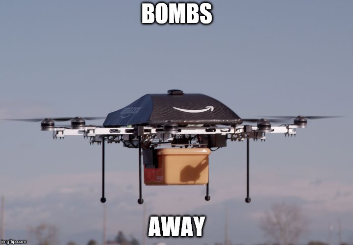 Look out, it's the 2019 air raiders | BOMBS; AWAY | image tagged in amazon | made w/ Imgflip meme maker