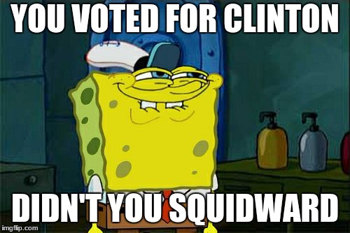 Don't You Squidward Meme | YOU VOTED FOR CLINTON; DIDN'T YOU SQUIDWARD | image tagged in memes,dont you squidward | made w/ Imgflip meme maker