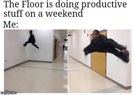 The Floor is Blank | The Floor is doing productive stuff on a weekend; Me: | image tagged in the floor is blank | made w/ Imgflip meme maker