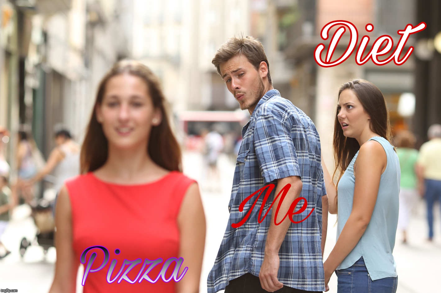 Diet vs Taste | image tagged in pizza,diet,gym,jealous girlfriend,funny memes,distracted boyfriend | made w/ Imgflip meme maker