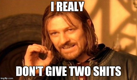 One Does Not Simply | I REALY; DON'T GIVE TWO SHITS | image tagged in memes,one does not simply | made w/ Imgflip meme maker
