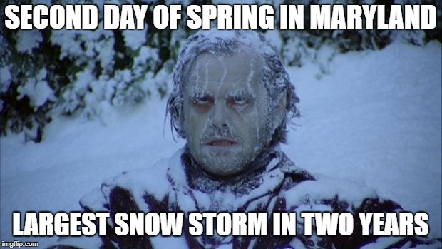 Cold | SECOND DAY OF SPRING IN MARYLAND; LARGEST SNOW STORM IN TWO YEARS | image tagged in cold | made w/ Imgflip meme maker
