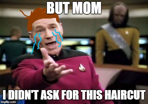 Picard Wtf Meme | BUT MOM; I DIDN'T ASK FOR THIS HAIRCUT | image tagged in memes,picard wtf | made w/ Imgflip meme maker