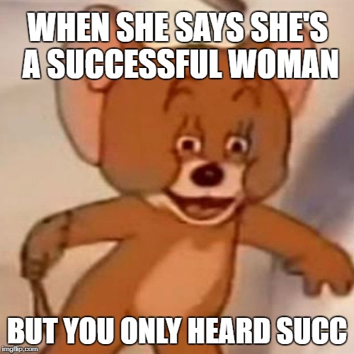 Polish Jerry | WHEN SHE SAYS SHE'S A SUCCESSFUL WOMAN; BUT YOU ONLY HEARD SUCC | image tagged in polish jerry | made w/ Imgflip meme maker