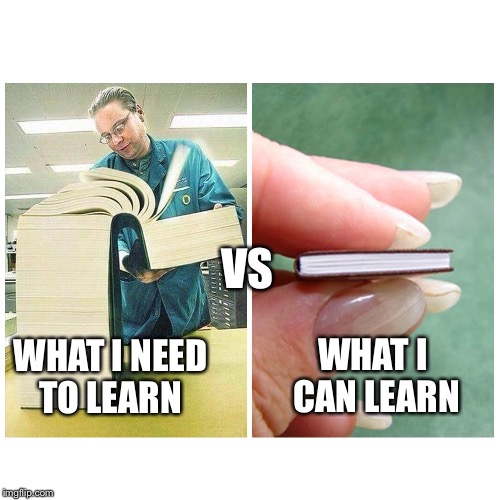 Big book vs Little Book | VS; WHAT I CAN LEARN; WHAT I NEED TO LEARN | image tagged in big book vs little book | made w/ Imgflip meme maker