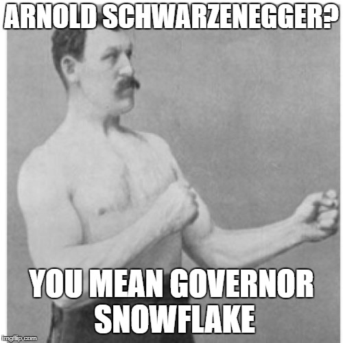 Overly Manly Man | ARNOLD SCHWARZENEGGER? YOU MEAN GOVERNOR SNOWFLAKE | image tagged in memes,overly manly man | made w/ Imgflip meme maker