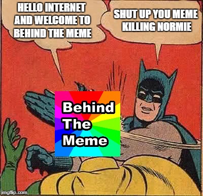 Batman Slapping Robin Meme | HELLO INTERNET AND WELCOME TO BEHIND THE MEME; SHUT UP YOU MEME KILLING NORMIE | image tagged in memes,batman slapping robin | made w/ Imgflip meme maker
