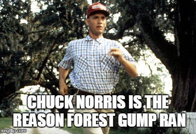 Chuck Norris Forest Gump | CHUCK NORRIS IS THE REASON FOREST GUMP RAN | image tagged in forest gump running,chuck norris,memes | made w/ Imgflip meme maker