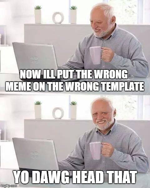 Hide the Pain Harold | NOW ILL PUT THE WRONG MEME ON THE WRONG TEMPLATE; YO DAWG HEAD THAT | image tagged in memes,hide the pain harold | made w/ Imgflip meme maker
