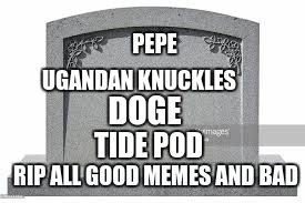 let's have a moment of silence for those who have passed | PEPE; UGANDAN KNUCKLES; DOGE; TIDE POD; RIP ALL GOOD MEMES AND BAD | image tagged in dead memes,moment of silence,memes | made w/ Imgflip meme maker