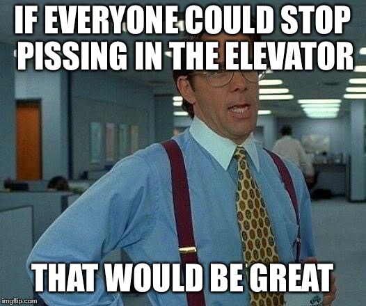 That Would Be Great | IF EVERYONE COULD STOP PISSING IN THE ELEVATOR; THAT WOULD BE GREAT | image tagged in memes,that would be great | made w/ Imgflip meme maker